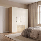 Harley 4 Door 3 drawer 180cm Wardrobe - Cashmere & Oak - FurniComp