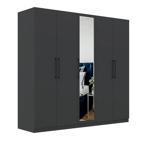 Harley 5 Door 230cm Mirrored Wardrobe - Anthracite Grey - FurniComp