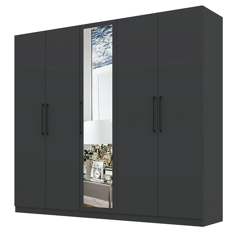 Harley 5 Door 230cm Mirrored Wardrobe - Anthracite Grey - FurniComp