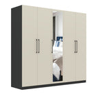 Harley 5 Door 230cm Mirrored Wardrobe - Cashmere & Anthracite Grey - FurniComp