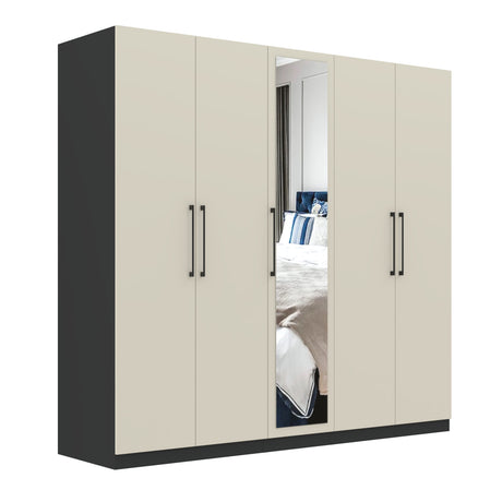 Harley 5 Door 230cm Mirrored Wardrobe - Cashmere & Anthracite Grey - FurniComp