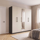 Harley 5 Door 230cm Mirrored Wardrobe - Cashmere & Anthracite Grey - FurniComp
