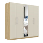 Harley 5 Door 230cm Mirrored Wardrobe - Cashmere & Oak - FurniComp