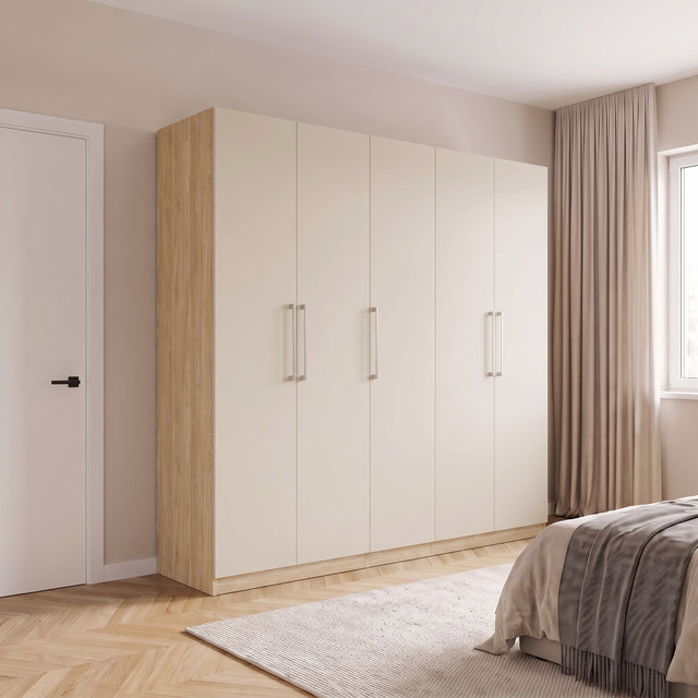 Harley 5 Door 230cm Wardrobe - Cashmere & Oak - FurniComp