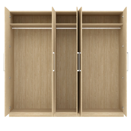 Harley 5 Door 230cm Mirrored Wardrobe - Cashmere & Oak - FurniComp
