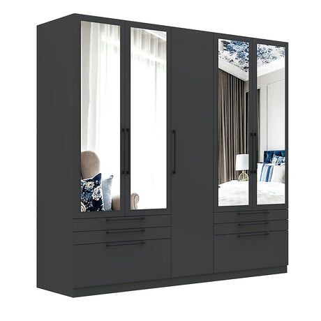 Harley 5 Door 6 Drawer 230cm Mirrored Wardrobe - Anthracite Grey - FurniComp