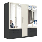 Harley 5 Door 6 Drawer 230cm Mirrored Wardrobe - Cashmere & Anthracite Grey - FurniComp