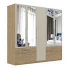 Harley 5 Door 6 Drawer 230cm Mirrored Wardrobe - Cashmere & Oak - FurniComp