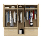 Harley 5 Door 6 Drawer 230cm Mirrored Wardrobe - Cashmere & Oak - FurniComp