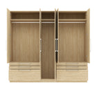 Harley 5 Door 6 Drawer 230cm Mirrored Wardrobe - Cashmere & Oak - FurniComp