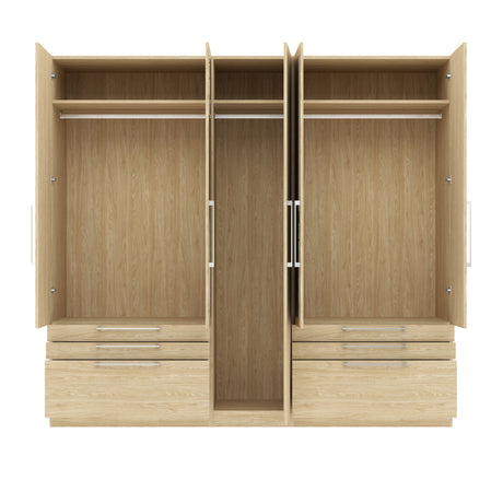 Harley 5 Door 6 Drawer 230cm Mirrored Wardrobe - Cashmere & Oak - FurniComp