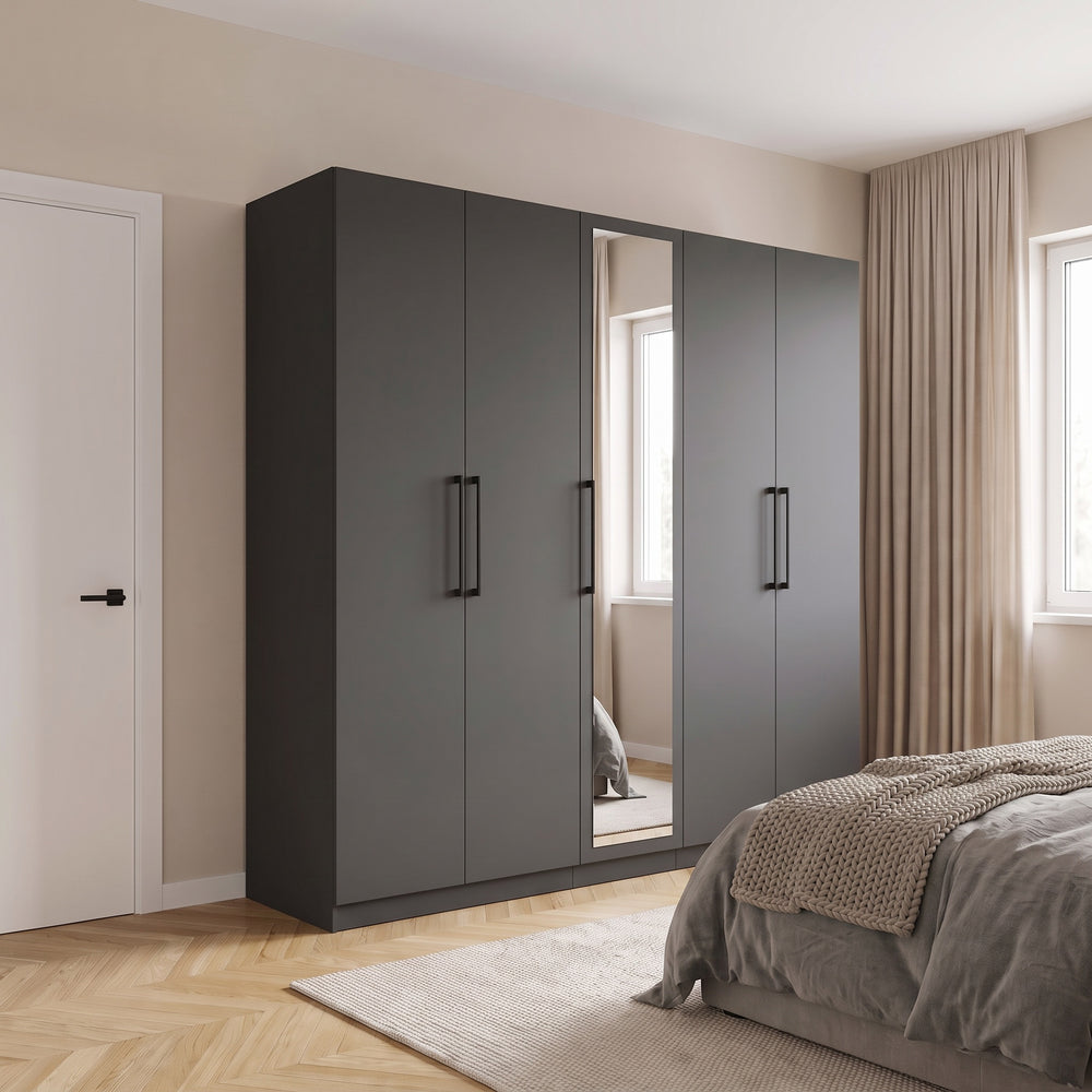 Harley 5 Door 230cm Mirrored Wardrobe - Anthracite Grey - FurniComp