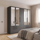 Harley 5 Door 6 Drawer 230cm Mirrored Wardrobe - Anthracite Grey - FurniComp