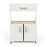Harvey Kitchen Pantry Trolley with Microwave Shelf - Matt White & Kronberg Oak - FurniComp