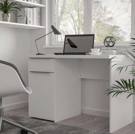 Iris 1 Door 1 Drawer Home Office Desk in White - FurniComp