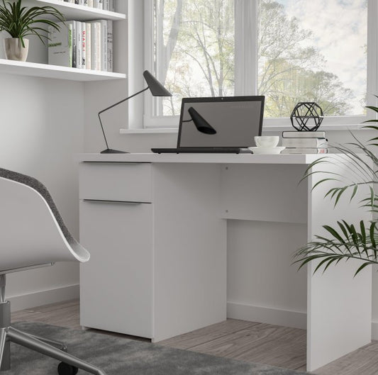 Iris 1 Door 1 Drawer Home Office Desk in White - FurniComp