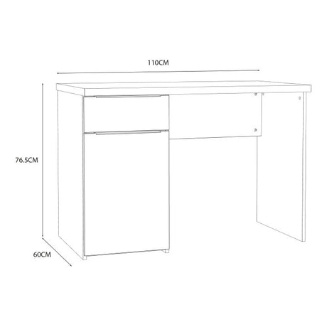 Iris 1 Door 1 Drawer Home Office Desk in Oak - FurniComp