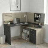 Jade 1 Door 1 Drawer Black and Oak L Shaped Corner Office Desk with Hutch - FurniComp