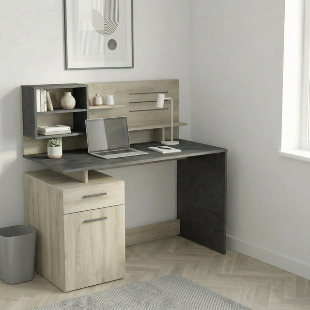 Jade 1 Door 1 Drawer Black and Oak Office Desk - FurniComp