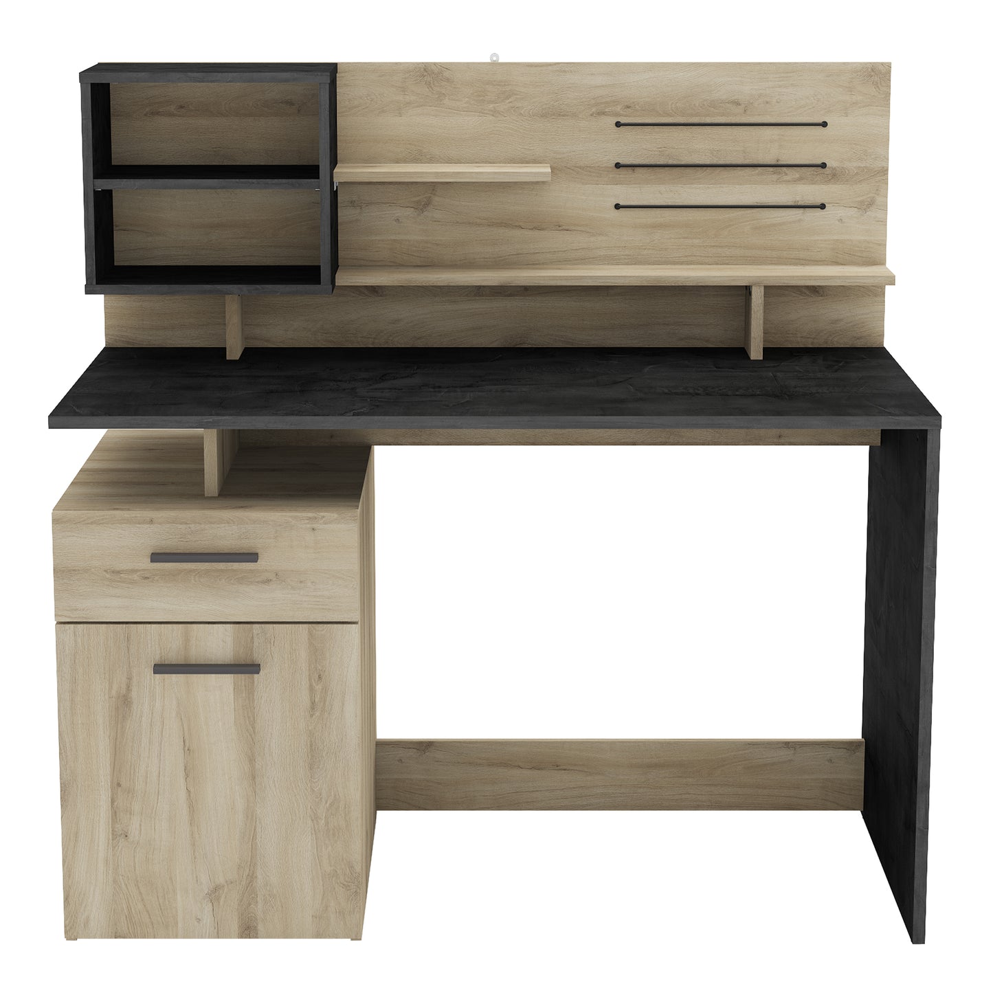 Jade 1 Door 1 Drawer Black and Oak Office Desk - FurniComp