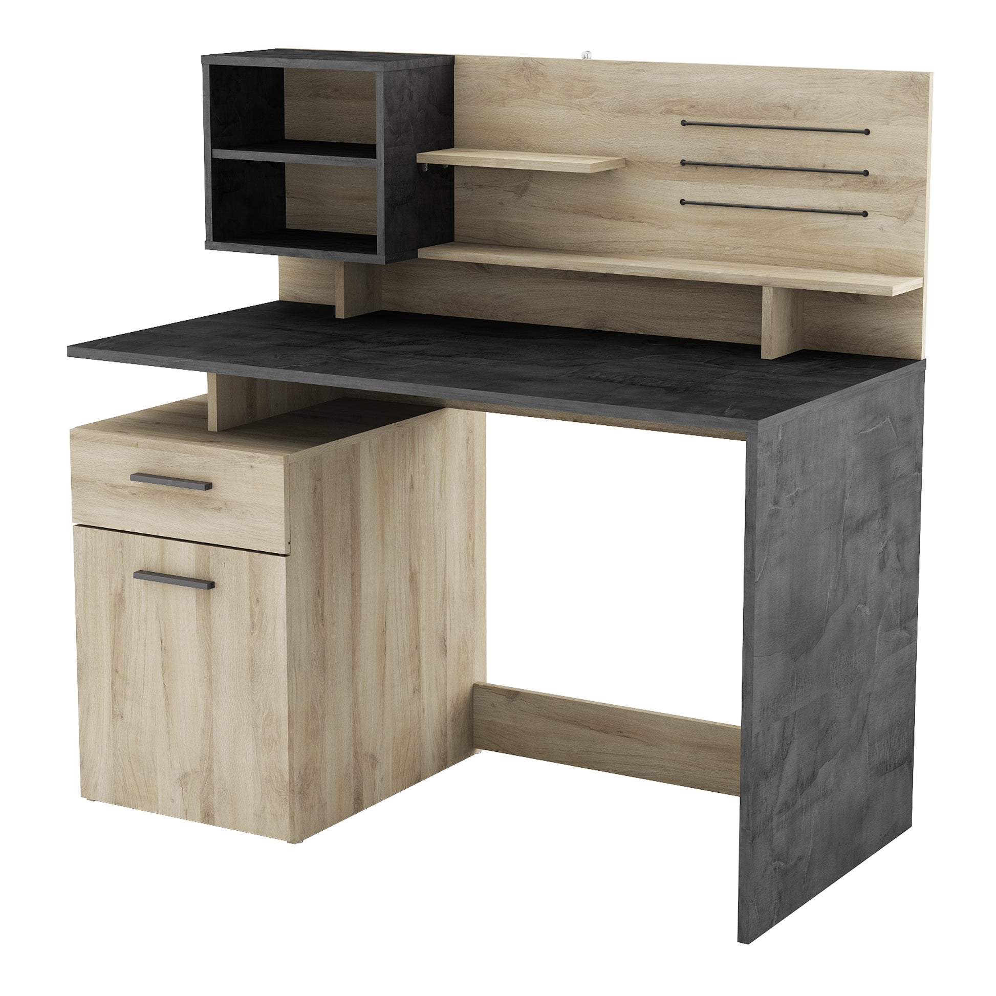 Jade 1 Door 1 Drawer Black and Oak Office Desk - FurniComp