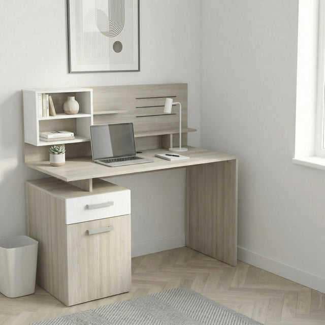 Jade 1 Door 1 Drawer Matt White and Shannon Oak Office Desk - FurniComp
