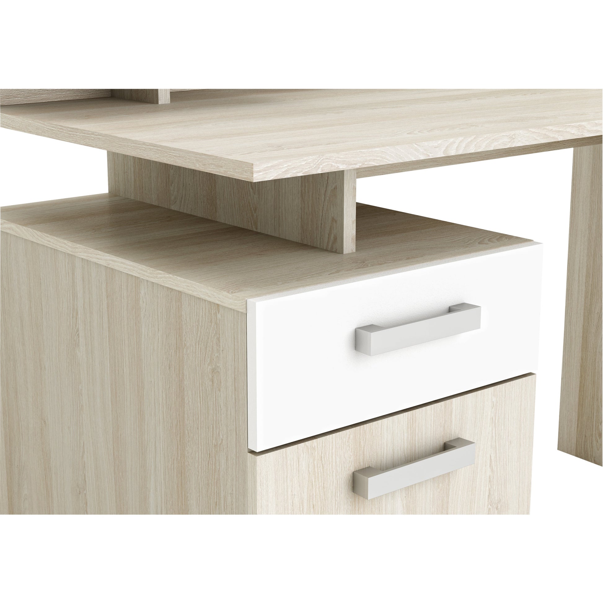 Jade 1 Door 1 Drawer Matt White and Shannon Oak Office Desk - FurniComp