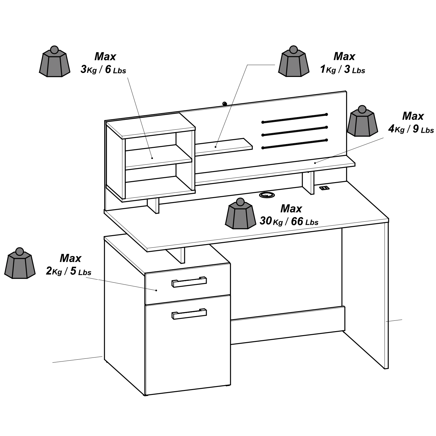 Jade 1 Door 1 Drawer Black and Oak Office Desk - FurniComp