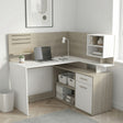 Jade 1 Door 1 Drawer White and Oak L Shaped Corner Office Desk with Hutch - FurniComp