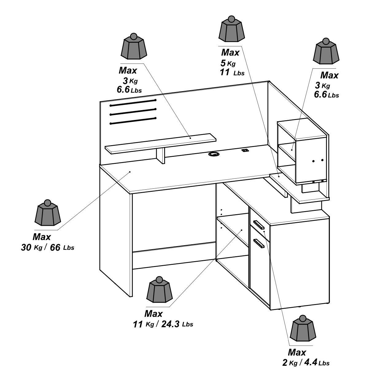 Jade 1 Door 1 Drawer White and Oak L Shaped Corner Office Desk with Hutch - FurniComp