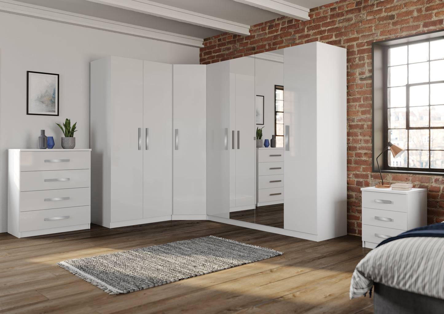 Joy 1 Door White Gloss Corner Wardrobe - FurniComp