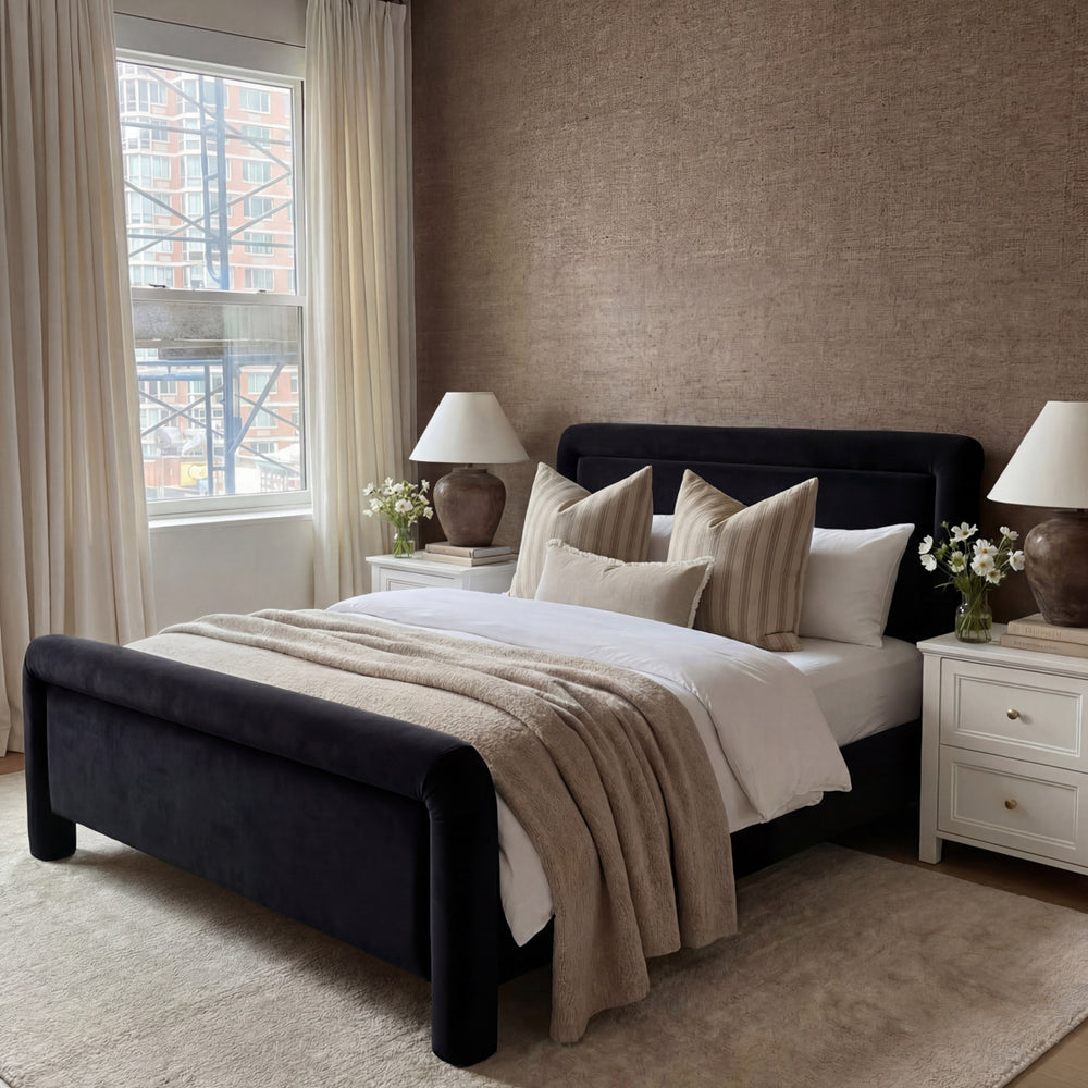 Jude Black Fabric Bed Frame - FurniComp