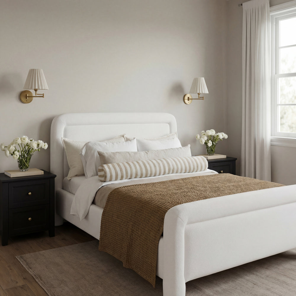 Jude White Fabric Bed Frame - FurniComp