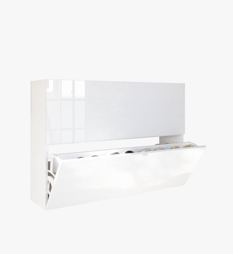 Kompact 2 Tier 100cm White Gloss Shoe Cabinet with Flap Door - FurniComp
