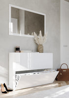 Kompact 2 Tier 100cm White Gloss Shoe Cabinet with Flap Door - FurniComp