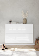 Kompact 2 Tier 100cm White Gloss Shoe Cabinet with Flap Door - FurniComp