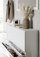 Kompact 2 Tier 100cm White Gloss Shoe Cabinet with Flap Door - FurniComp