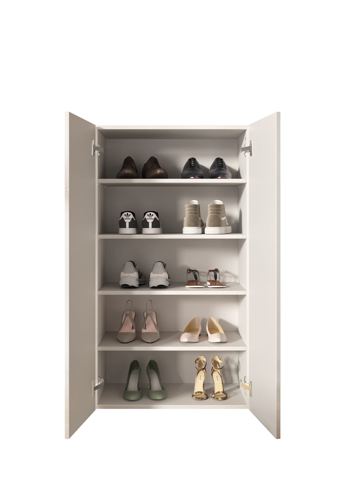 Kompact 2 Door 60cm White Gloss 15 Pair Shoe Storage Cabinet - FurniComp