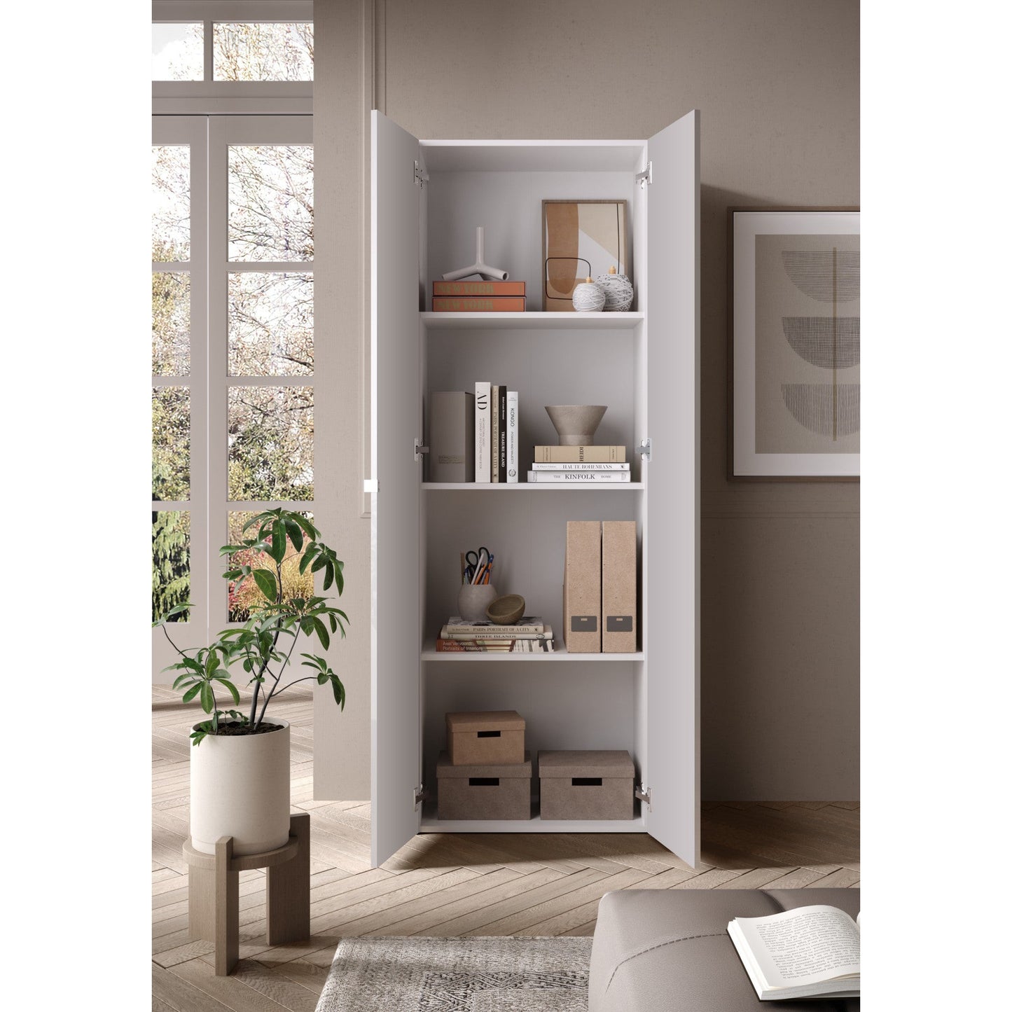 Kompact White Gloss Tall 2 Door Storage Cupboard/Filing Cabinet - FurniComp