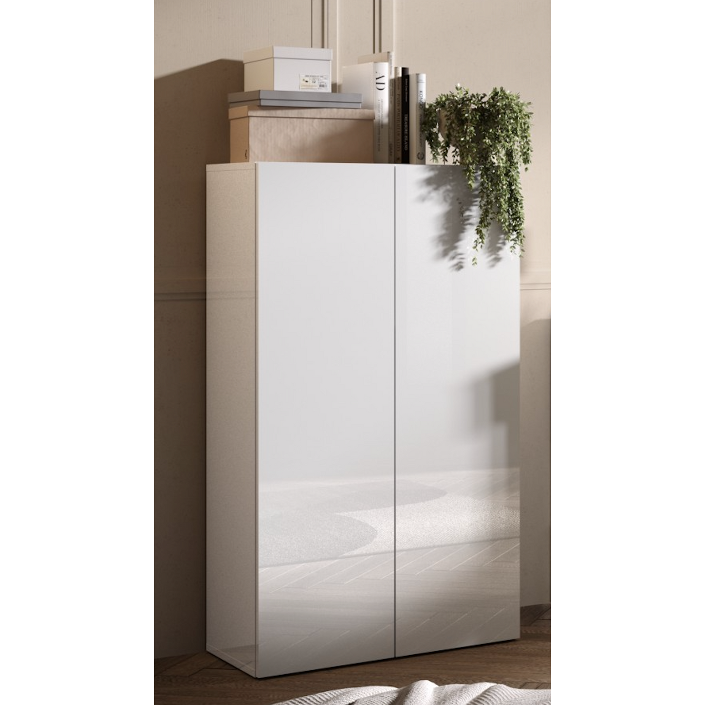 Kompact White Gloss 2 Door Storage Cupboard/Filing Cabinet - FurniComp