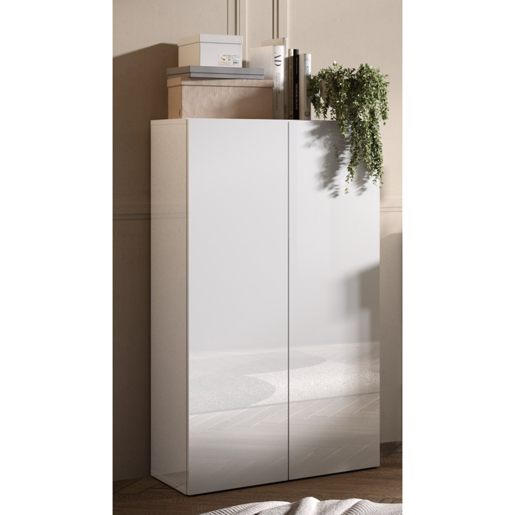 Kompact White Gloss 2 Door Storage Cupboard/Filing Cabinet - FurniComp