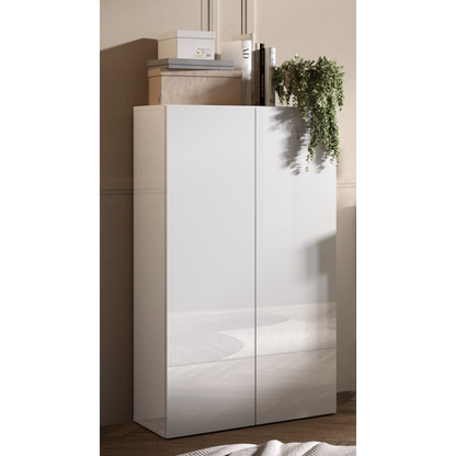 Kompact White Gloss 2 Door Storage Cupboard/Filing Cabinet - FurniComp