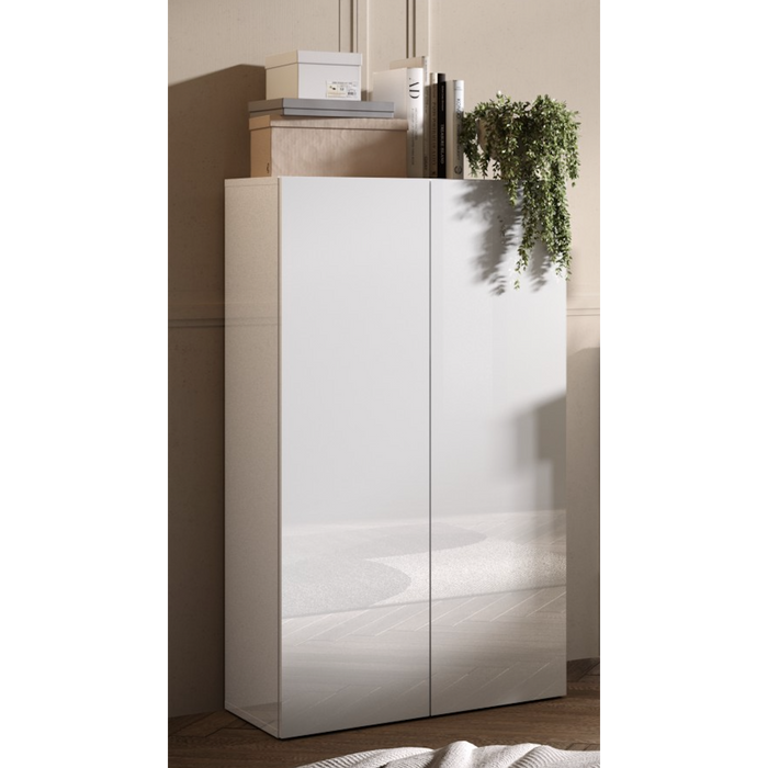 Kompact White Gloss 2 Door Storage Cupboard/Filing Cabinet - FurniComp