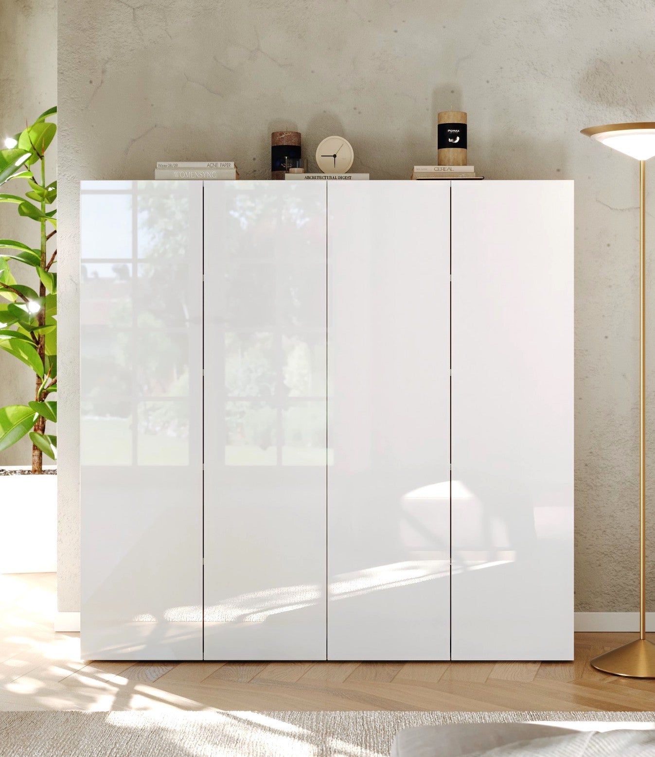 Kompact 4 Door 120cm White Gloss 30 Pair Shoe Storage Cabinet - FurniComp
