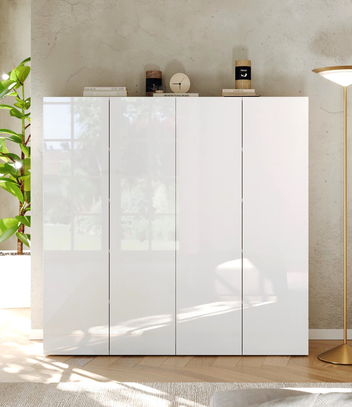 Kompact 4 Door 120cm White Gloss 30 Pair Shoe Storage Cabinet - FurniComp