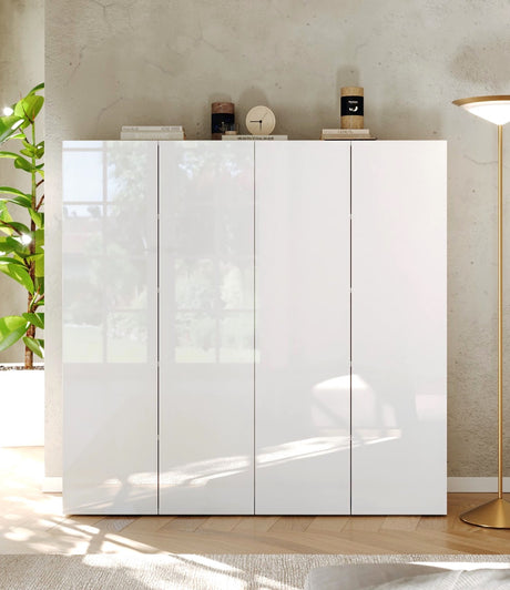 Kompact 4 Door 120cm White Gloss 30 Pair Shoe Storage Cabinet - FurniComp
