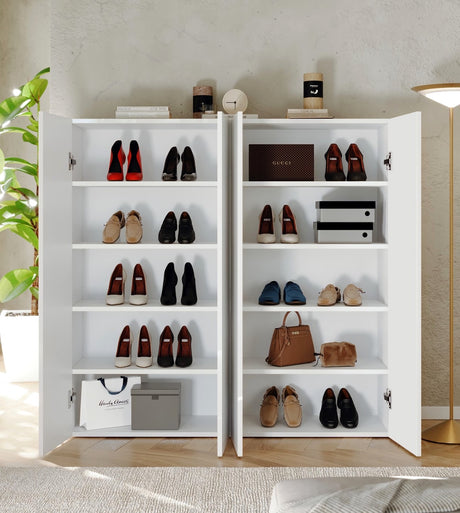 Kompact 4 Door 120cm White Gloss 30 Pair Shoe Storage Cabinet - FurniComp