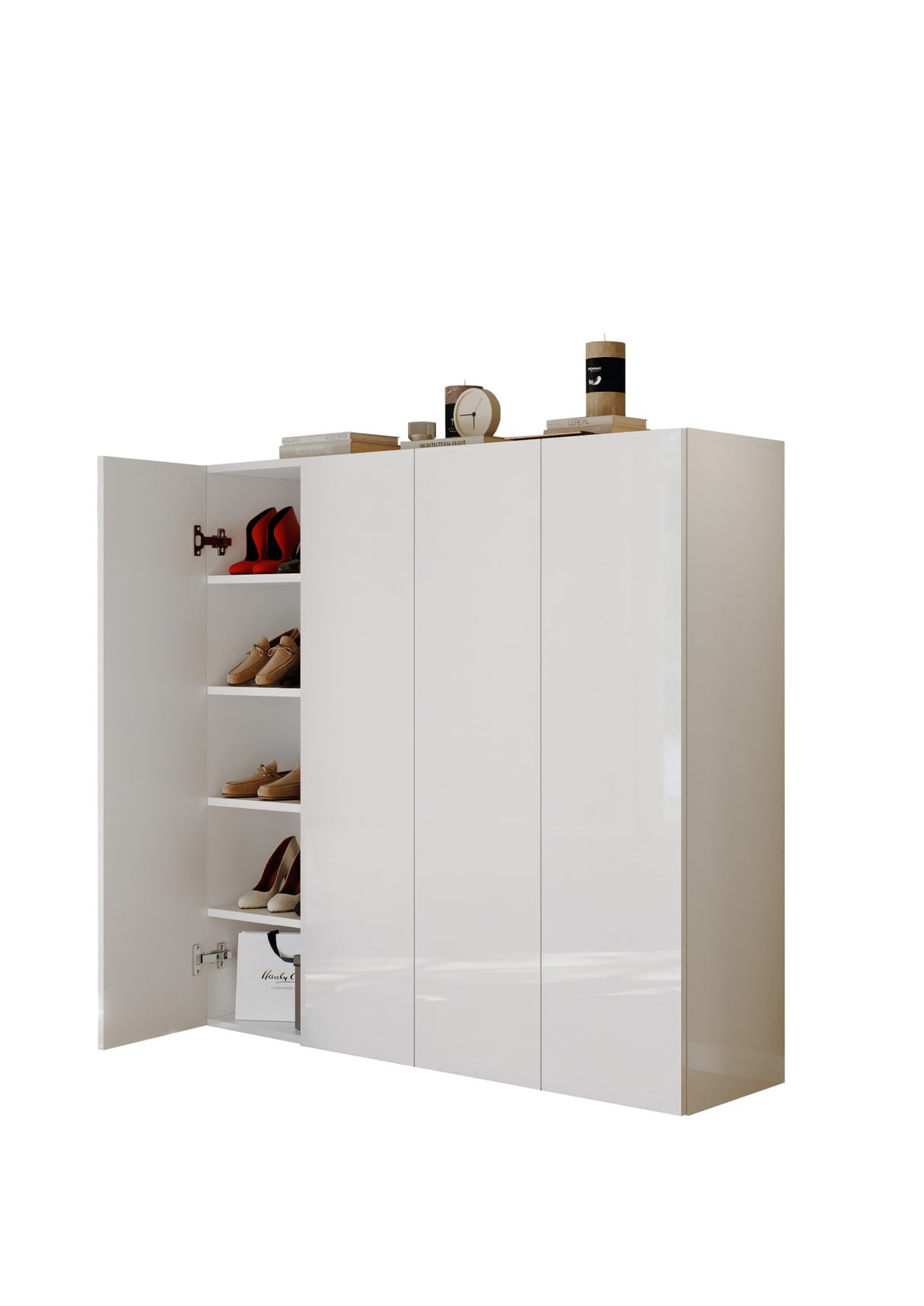 Kompact 4 Door 120cm White Gloss 30 Pair Shoe Storage Cabinet - FurniComp