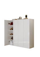 Kompact 4 Door 120cm White Gloss 30 Pair Shoe Storage Cabinet - FurniComp