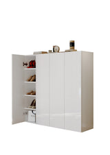 Kompact 4 Door 120cm White Gloss 30 Pair Shoe Storage Cabinet - FurniComp